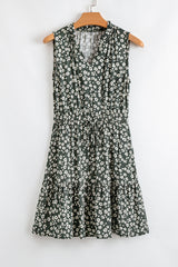 Green Boho Floral Print V Neck Tunic Sleeveless Dress Floral Dresses JT's Designer Fashion