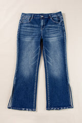 Dirty blue Plus Size High Waist Side Slits Flare Jeans Plus Size Bottoms JT's Designer Fashion