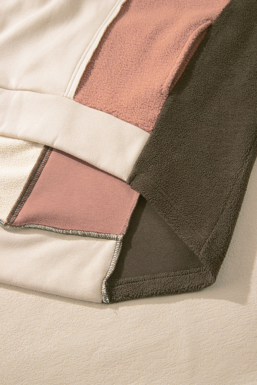 Beige Oversized Color Block Patchwork High Low Hoodie Sweatshirts & Hoodies JT's Designer Fashion