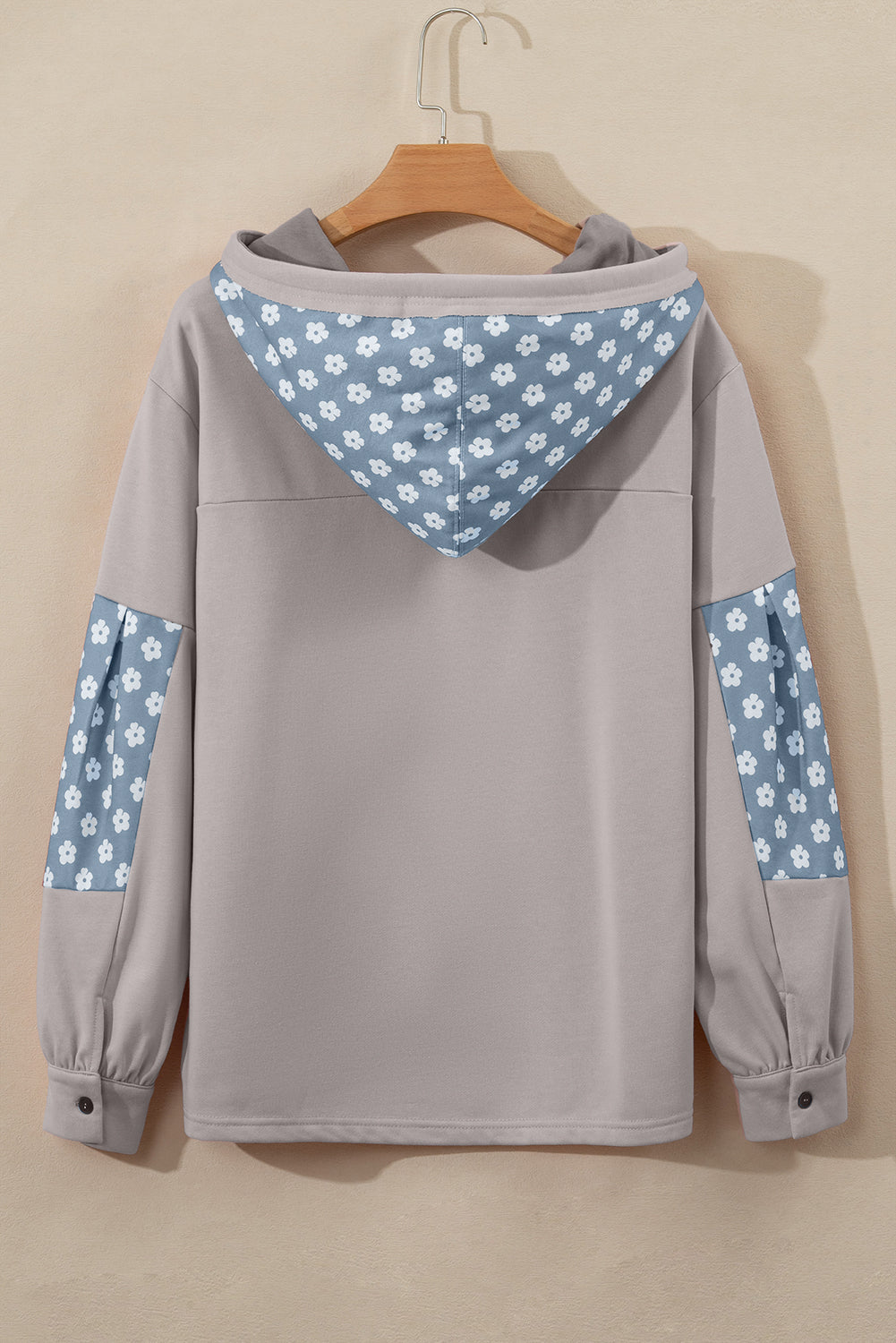 Beau Blue Floral Patchwork Star Pattern Drawstring Hoodie Sweatshirts & Hoodies JT's Designer Fashion