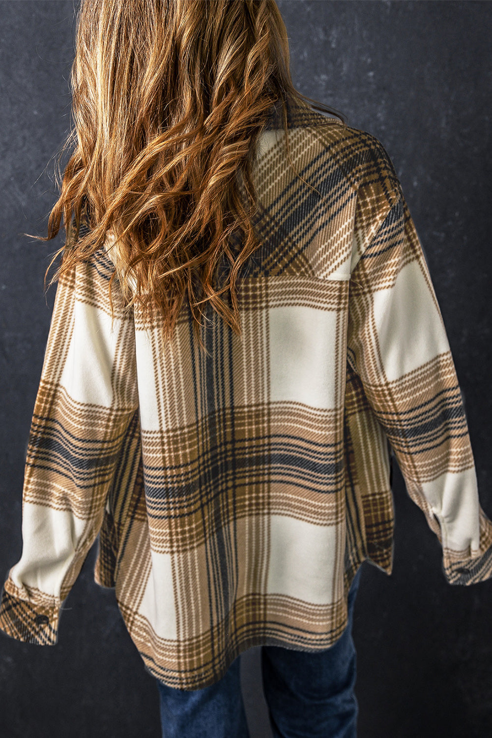Multicolour Plaid Print Flap Pocket Button Up Shacket Plaid Shackets JT's Designer Fashion