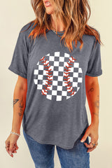 Gray Vintage Checkered Baseball Graphic Tee Graphic Tees JT's Designer Fashion