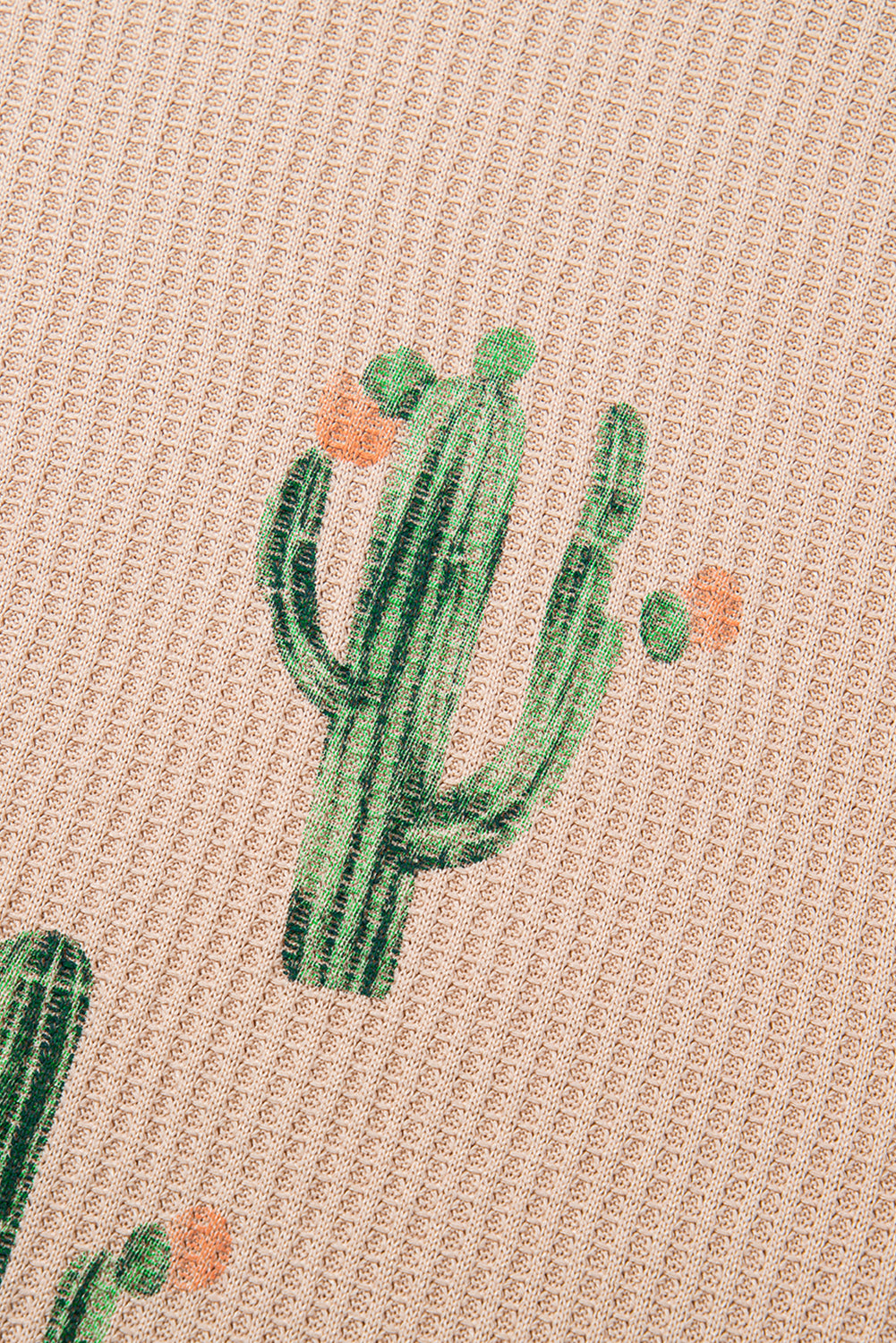 Light French Beige Cactus Forest Waffle Half Sleeve Tee Short Set Short Sets JT's Designer Fashion