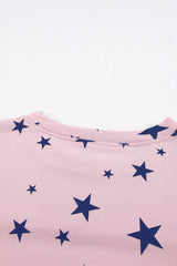 Pink Give A Little Love Crew Neck Star Print Long Sleeve Top Long Sleeve Tops JT's Designer Fashion
