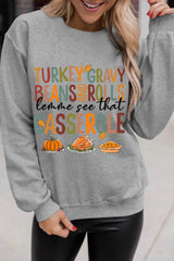 Gray Thanksgiving Slogan Pumpkin Turkey Pie Graphic Sweatshirt Graphic Sweatshirts JT's Designer Fashion