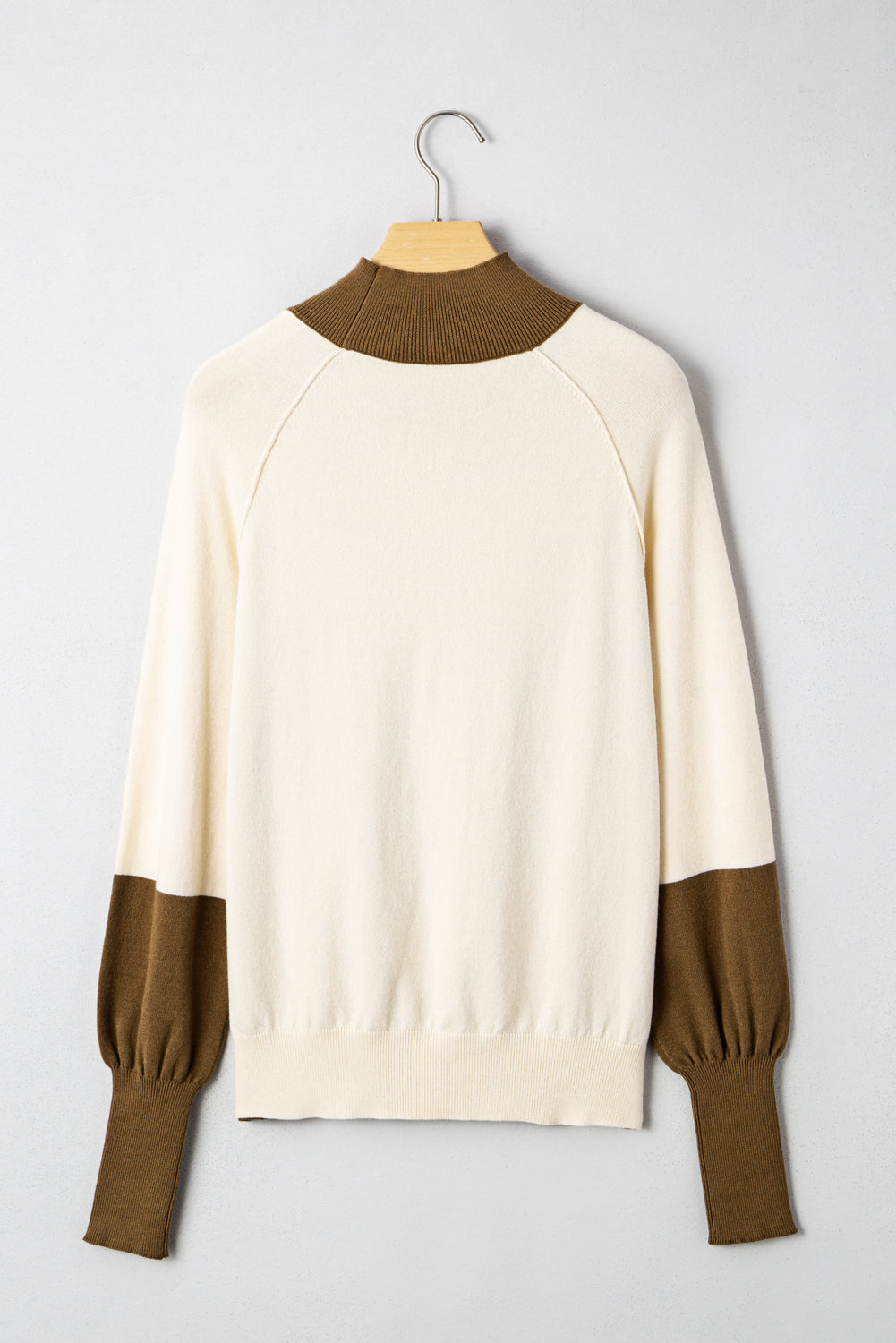 Desert Palm Colorblock Raglan Puff Sleeve Mock Neck Sweater Sweaters JT's Designer Fashion