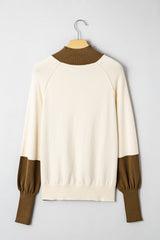Desert Palm Colorblock Raglan Puff Sleeve Mock Neck Sweater Sweaters JT's Designer Fashion