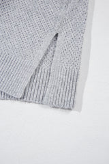 Light Grey Loose Eyelet V Neck Drop Shoulder Sweater Sweaters JT's Designer Fashion