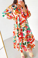 Orange Floral Print Split V Neck Tiered Long Dress Orange 100%Polyester Maxi Dresses JT's Designer Fashion