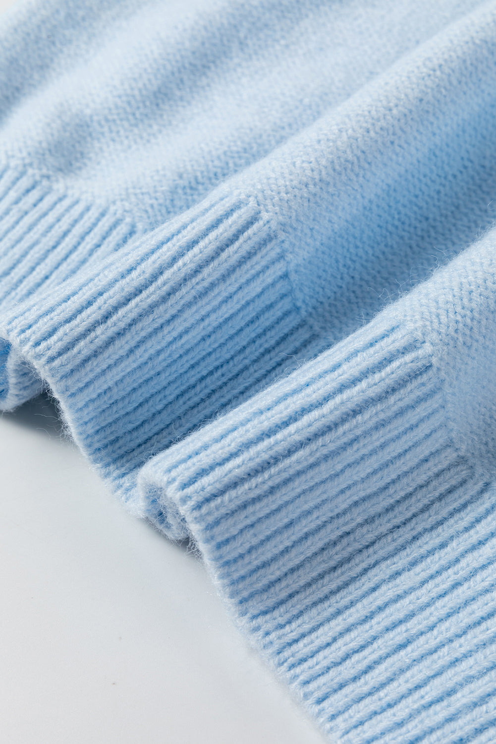 Light Blue Knitted Flower Pattern Ribbed Edge Sweater Sweaters JT's Designer Fashion