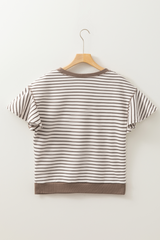 Parchment Sequin Rodeo Patch Pattern Striped Ruffled Sleeve Summer Top Graphic Tees JT's Designer Fashion