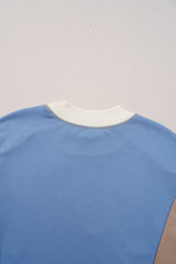 Sky Blue Ribbed Detail Color Block Sleeve Baggy Sweatshirt Sweatshirts & Hoodies JT's Designer Fashion