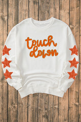 Beige Glittering Touch Down Patched Pattern Star Sleeve Sweatshirt Graphic Sweatshirts JT's Designer Fashion