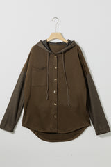 Dark Brown Button Up Contrast Knitted Sleeves Hooded Jacket Jackets JT's Designer Fashion
