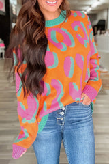 Orange Leopard Colorblock Ribbed Edge Sweater Orange 50%Viscose+28%Polyester+22%Polyamide Sweaters JT's Designer Fashion