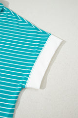 Sky Blue Stripe V Neck Tee and Casual Short Set Short Sets JT's Designer Fashion