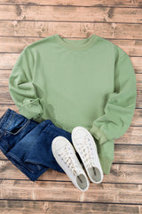 Smoke Green Plain Drop Shoulder Crewneck Pullover Sweatshirt Sweatshirts & Hoodies JT's Designer Fashion