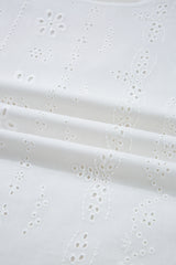 White Eyelet Embroidered Smocked Cuff Sheer Blouse Blouses & Shirts JT's Designer Fashion