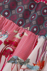 Red Boho Geometric Mixed Print Patchwork Bubble Sleeve Shirt Blouses & Shirts JT's Designer Fashion