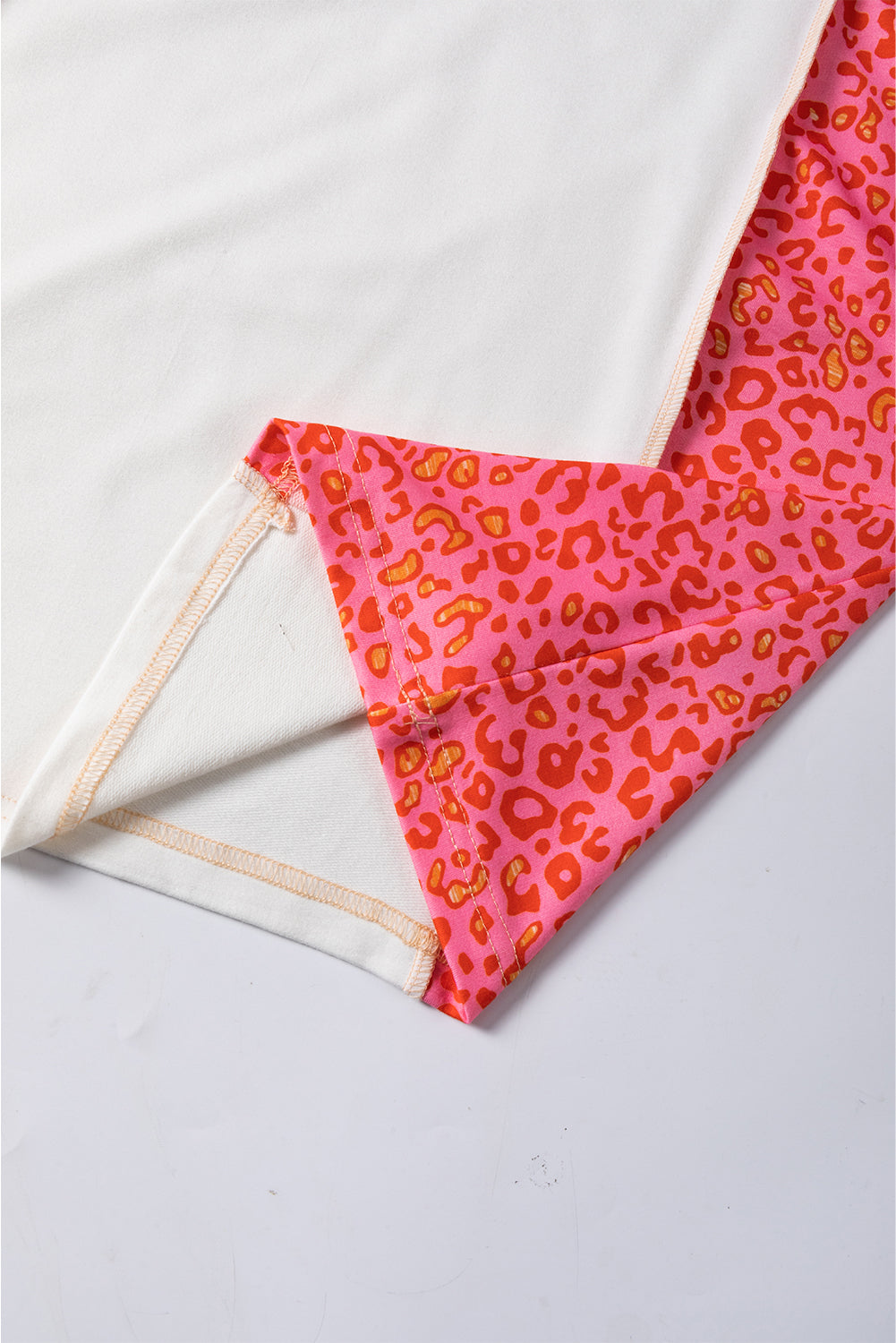 Peach Blossom Leopard Colorblock Patchwork Exposed Seam Top Long Sleeve Tops JT's Designer Fashion