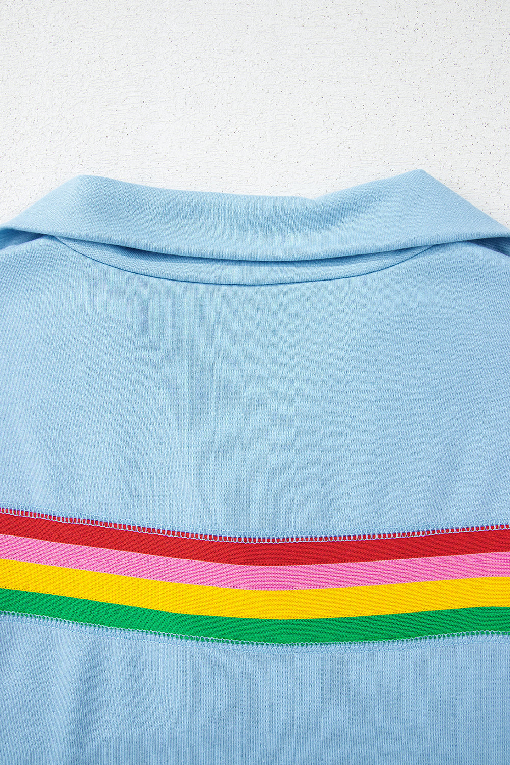 Sky Blue Rainbow Colorblock Collared Short Sleeve Top 2 Piece Shorts Set Short Sets JT's Designer Fashion