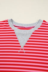 Red Stripe Drop Shoulder Baggy Pullover and Shorts Casual Set Short Sets JT's Designer Fashion