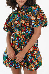 Multicolour Floral Puff Short Sleeve Shirt Mini Dress Mini Dresses JT's Designer Fashion