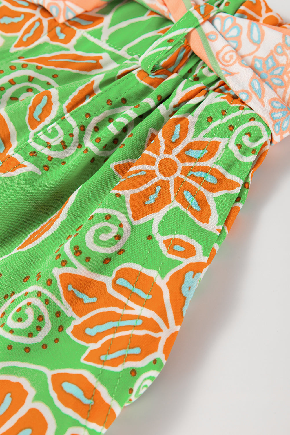 Green Floral Print Pocketed Front Knot High Waist Casual Shorts Casual Shorts JT's Designer Fashion