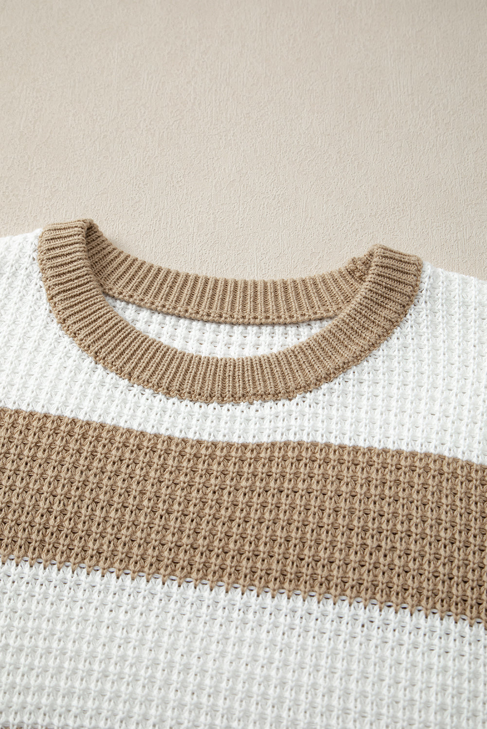 Light French Beige Colorblock Striped Drop Shoulder Side Slit Sweater Sweaters JT's Designer Fashion