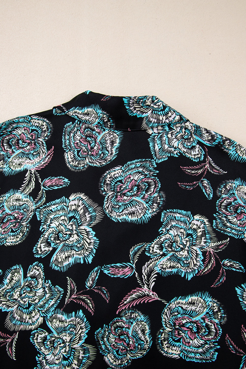 Black Floral Print Lapel Collar Loose Shirt Mini Dress Floral Dresses JT's Designer Fashion