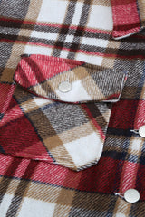 Fiery Red Geometric Plaid Print Pocketed Shacket Plaid Shackets JT's Designer Fashion