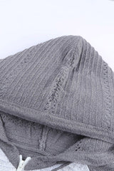 Gray Zipped Front Colorblock Hollow-out Knit Hoodie Sweatshirts & Hoodies JT's Designer Fashion