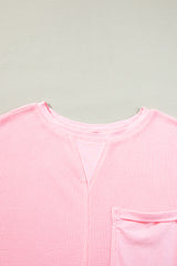 Light Pink Waffle Knit Oversize Tee and Shorts Set Short Sets JT's Designer Fashion