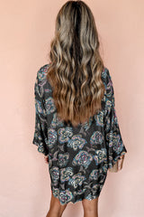Black Floral Print Lapel Collar Loose Shirt Mini Dress Floral Dresses JT's Designer Fashion