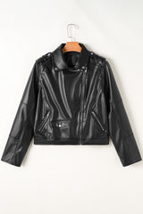 Black PU Leather Lapel Collar Zipper Jacket Jackets JT's Designer Fashion
