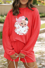 Gold Flame Shiny Father Christmas Corded Long Sleeve Top and Shorts Set Gold Flame 75%Polyester+20%Viscose+5%Elastane Graphic Sets JT's Designer Fashion