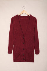 Burgundy Front Pocket and Buttons Closure Cardigan Sweaters & Cardigans JT's Designer Fashion