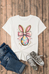 White Easter Egg Bow Bunny Ear Printed T Shirt Graphic Tees JT's Designer Fashion