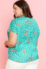 Green Cheetah Print V Neck Short Sleeve Plus Top Plus Size JT's Designer Fashion