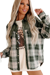 Blackish Green Snap Buttons Colorblock Plaid Shacket Plaid Shackets JT's Designer Fashion
