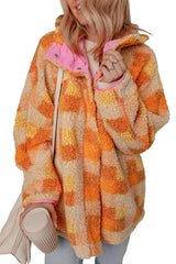 Orange Checkered Sherpa Hooded Jacket Jackets JT's Designer Fashion
