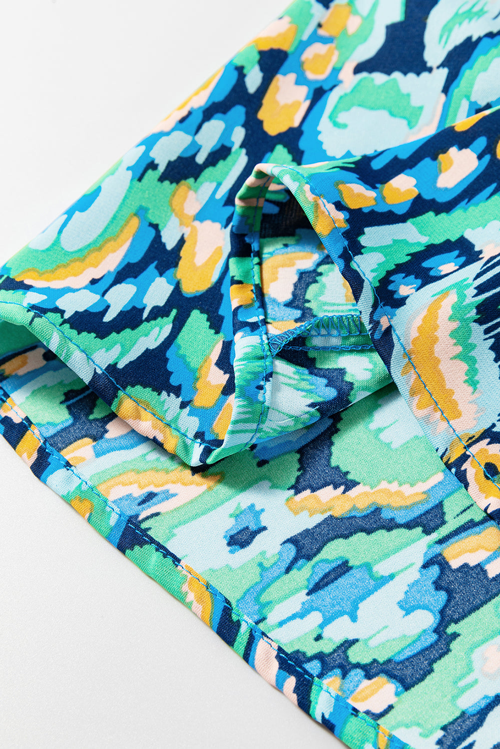 Green Abstract Print Puff Sleeve V Neck High Waist Romper Jumpsuits & Rompers JT's Designer Fashion
