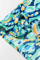 Green Abstract Print Puff Sleeve V Neck High Waist Romper Jumpsuits & Rompers JT's Designer Fashion