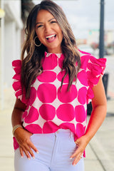 Rose Bubblegum Pattern Frilled Collar Flutter Sleeve Top Blouses & Shirts JT's Designer Fashion