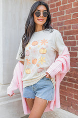 White Floral Pumpkin Graphic Crewneck Halloween T Shirt Graphic Tees JT's Designer Fashion