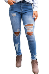 Sky Blue High Waist Distressed Skinny Jeans Jeans JT's Designer Fashion