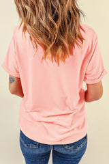 Pink Bow Knots Print Slim Fit Crew Neck T Shirt Graphic Tees JT's Designer Fashion