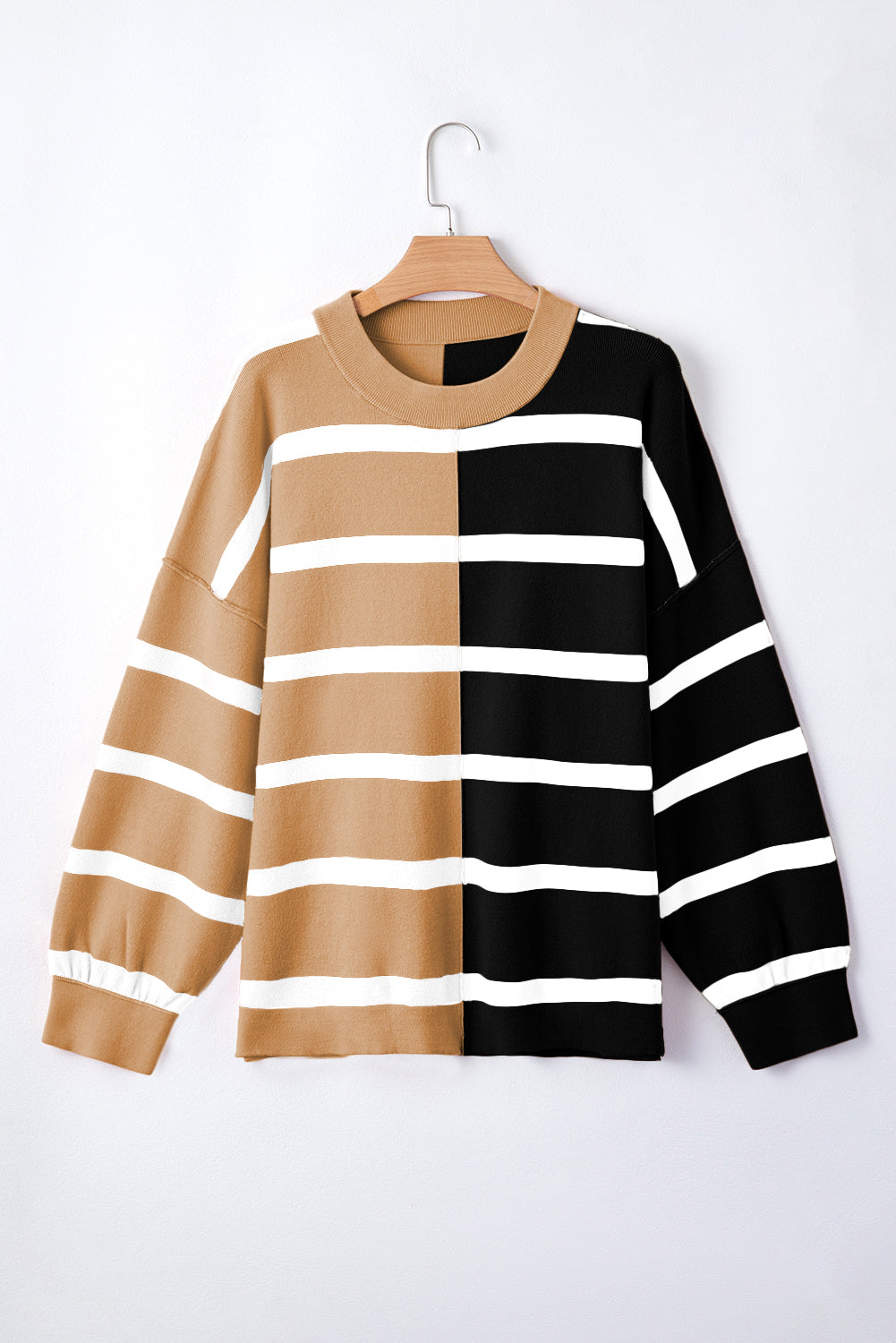 Light French Beige Colorblock Oversized Sweater Sweaters JT's Designer Fashion