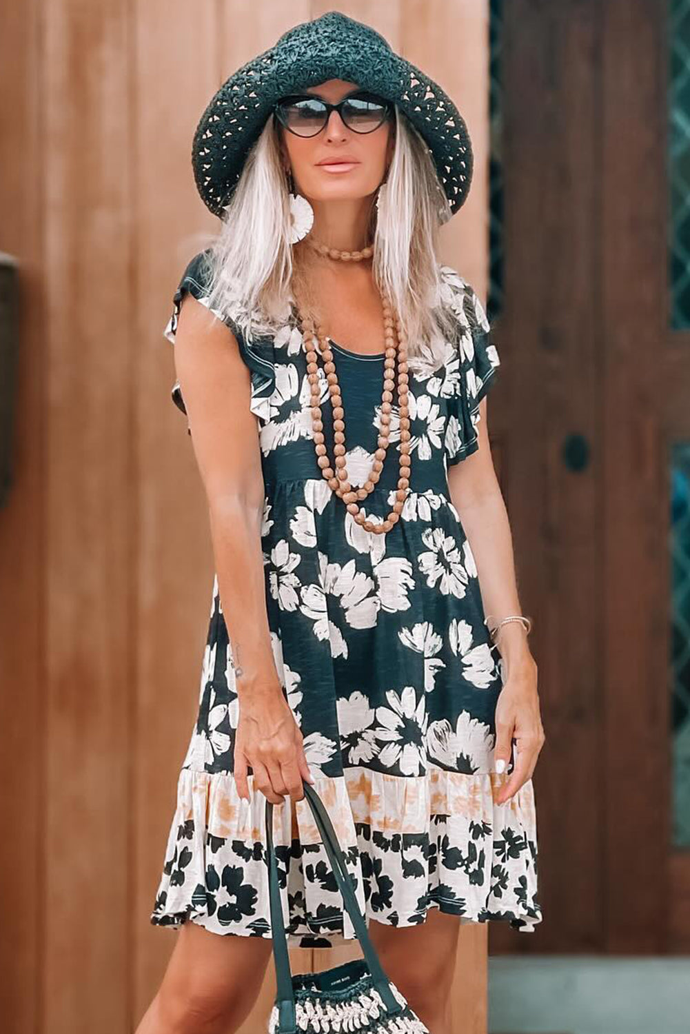 Floral Print Ruffle Sleeve Empire Waist Mini Dress Mini Dresses JT's Designer Fashion