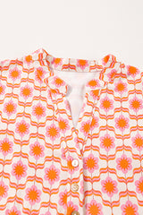 Orange Floral Print Flounce Sleeve Buttoned Front Mini Dress Floral Dresses JT's Designer Fashion